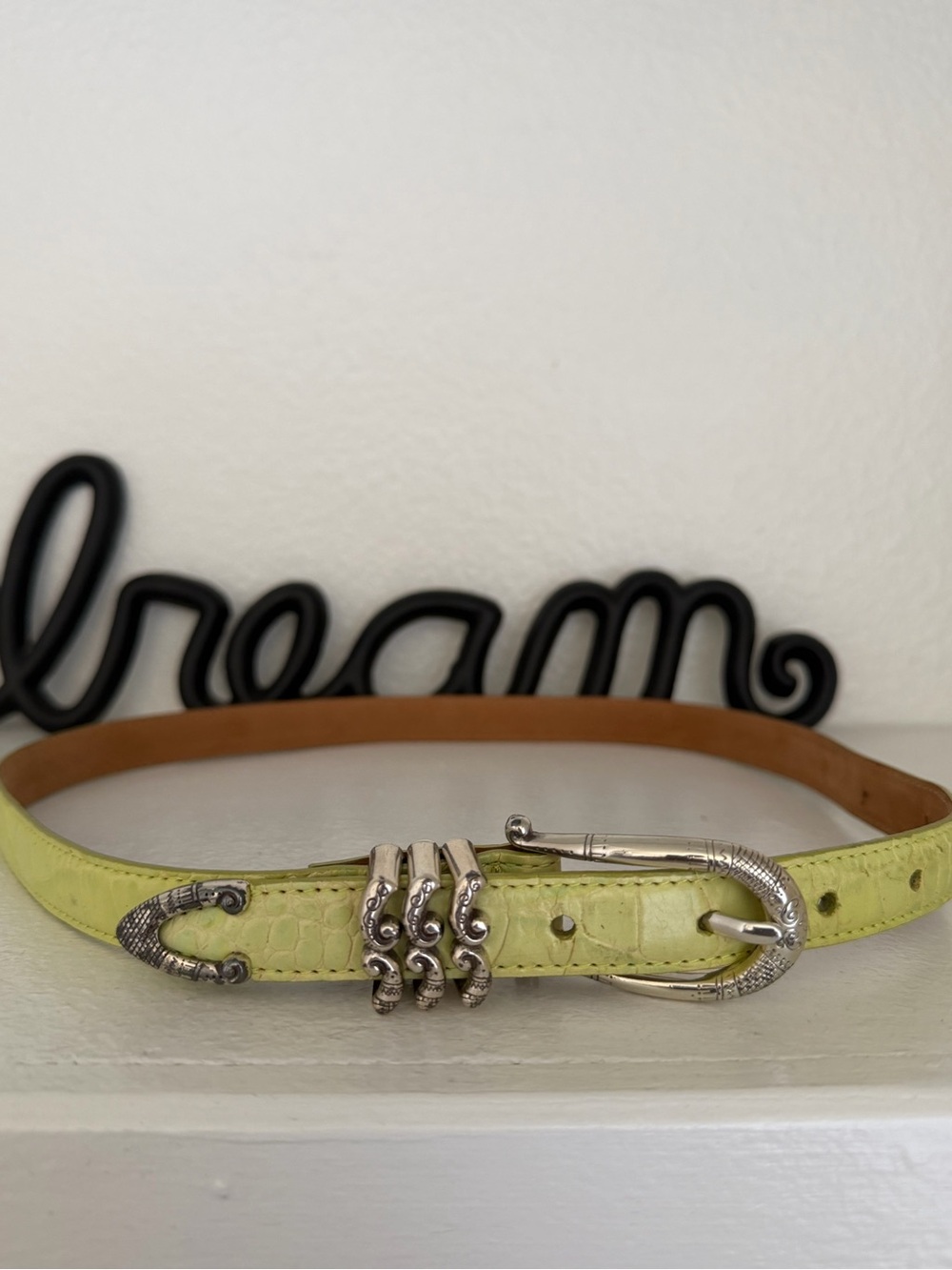 Brighton Lime Green Croc Embossed Leather Western Belt Silver Hardware M